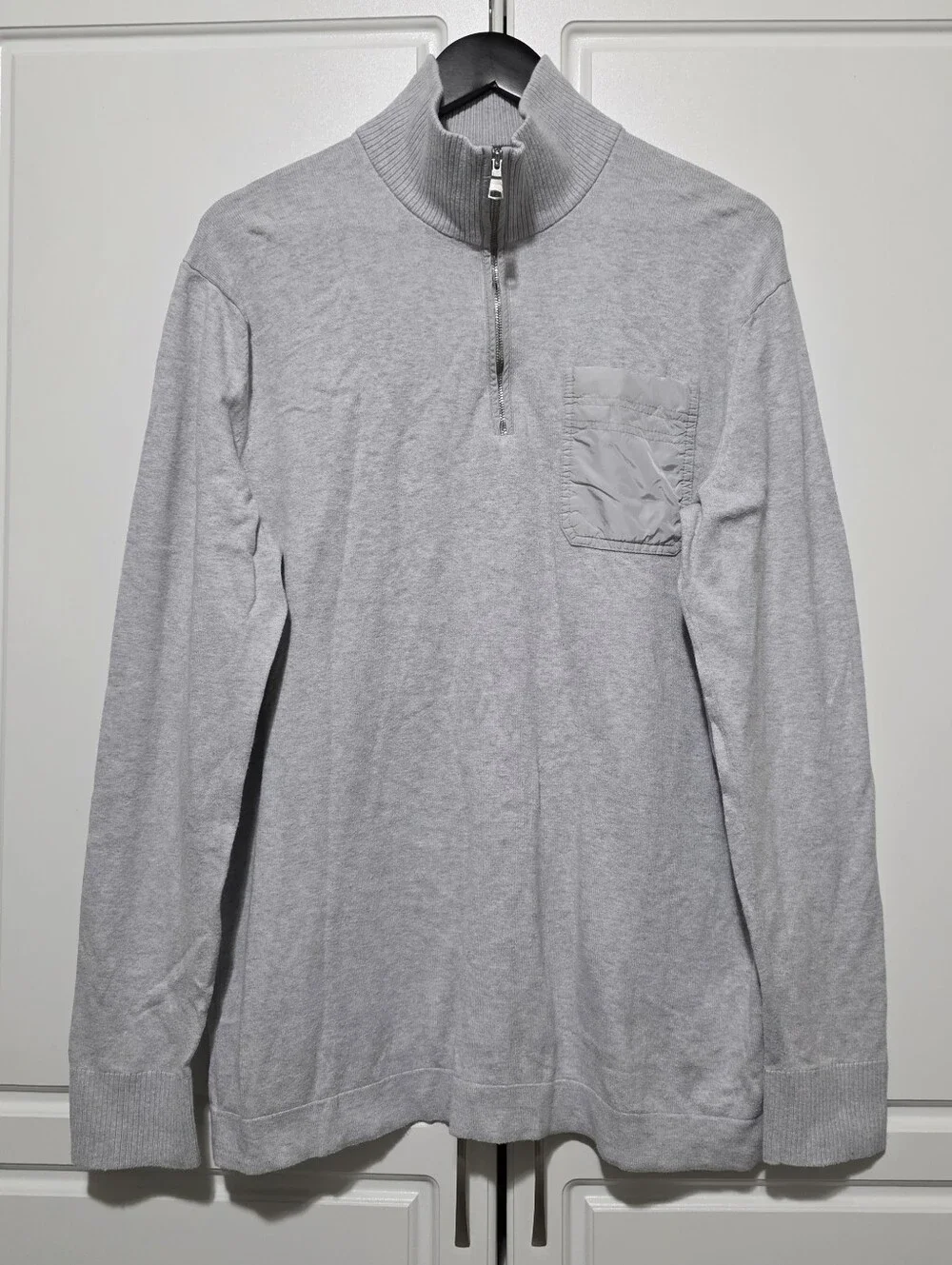 Banana Republic Mens Light Gray 3/4 Zip Pull Over Sweater Lightweight w Pocket L